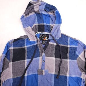 Amplify Casual Pullover Long Sleeve Hoodie Mens Size XL Blue Gray Plaid
